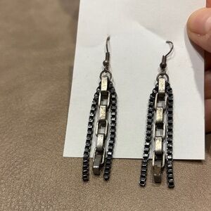 Silver and Black Chain Drop Earrings